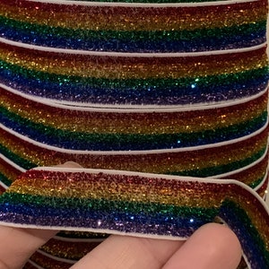 elastic, 5/8&quot; rainbow glitter elastic
