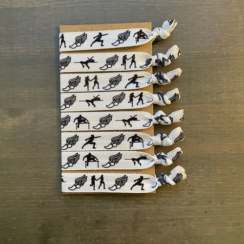 Élastiques pour cheveux d'athlétisme, lot de 8 supports pour queue de cheval d'athlétisme, bracelets élastiques pour cheveux d'athlétisme, cadeau pour l'équipe d'athlétisme