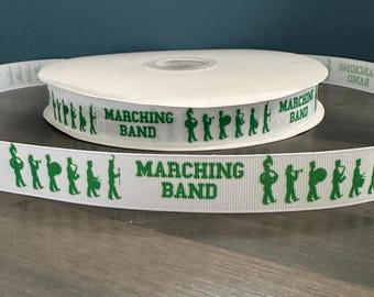 Cinta de banda de música en verde y blanco, cinta de grosgrain de 7/8", regalo para banda de música