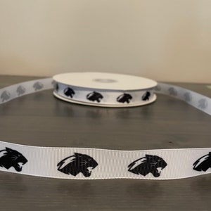 panther ribbon, 7/8” grosgrain ribbon, school mascot ribbon, 7/8" school panther mascot ribbon
