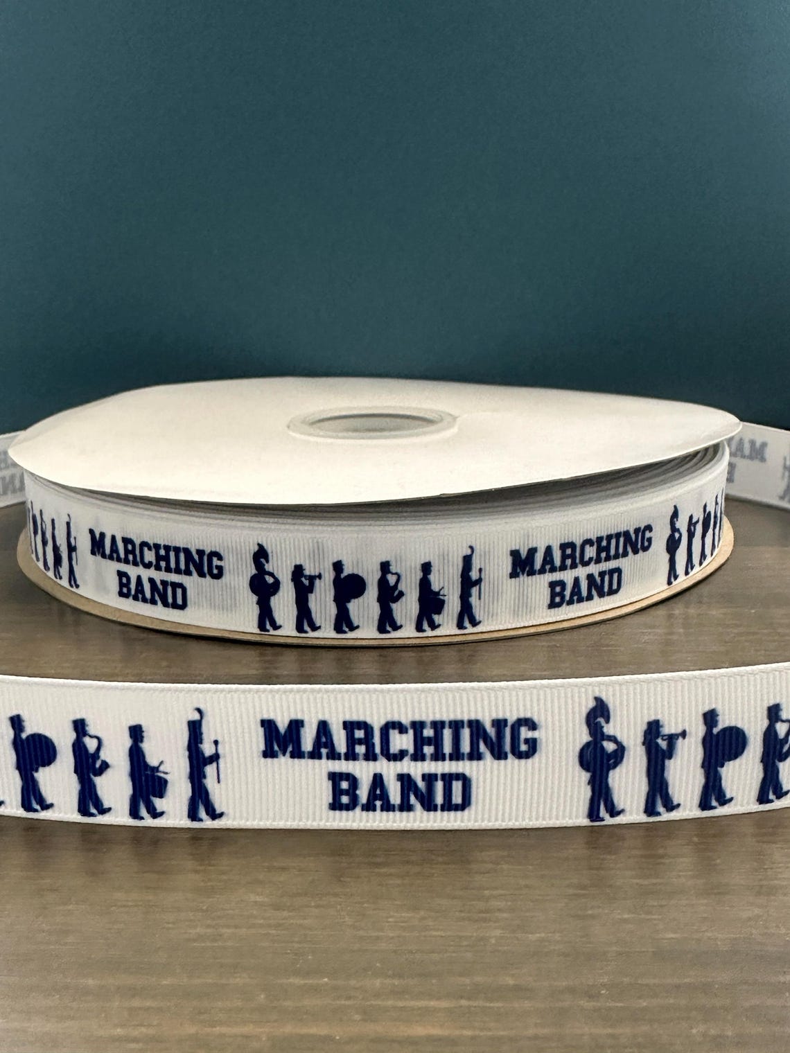 Marching Band Ribbon in Navy and White, 7/8