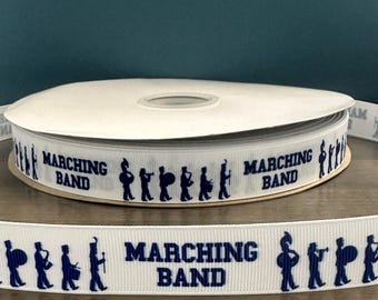 Cinta de grogrén de 2,2 cm, color azul marino y blanco, ideal como regalo para una banda de música.
