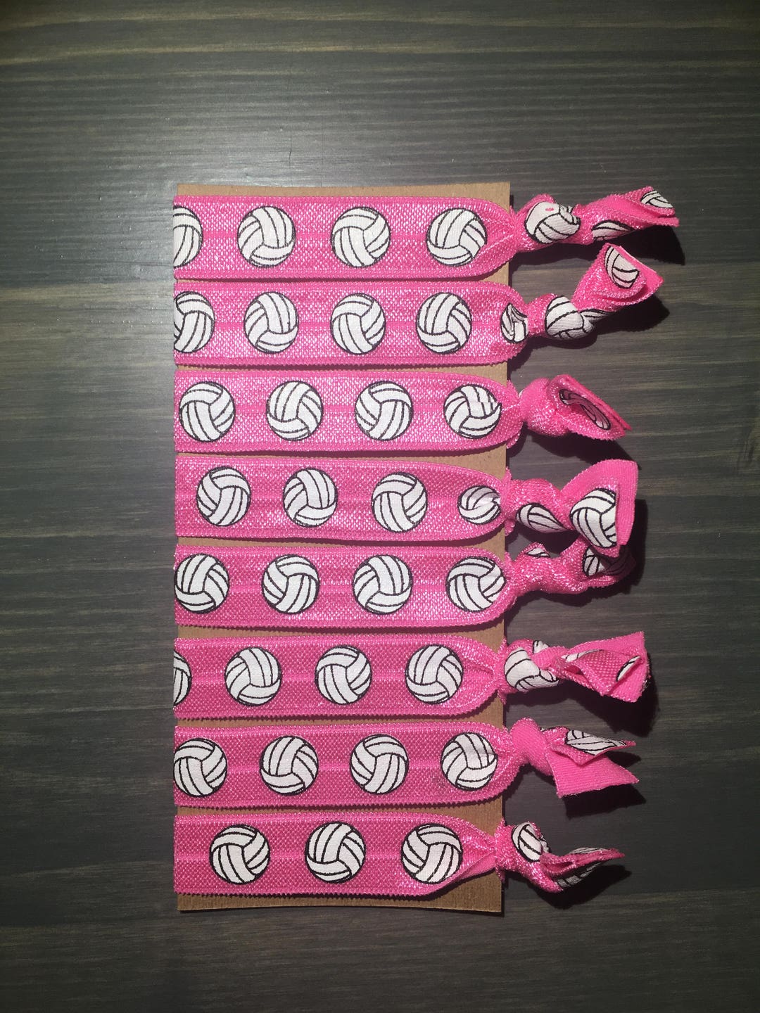 Pink Volleyball Hair Ties, Volleyball Gift, Set of 8 Creaseless Hair Ties, Volleyball Mom Gift