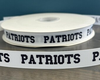 patriots ribbon, 7/8” grosgrain ribbon, school mascot ribbon, patriots ribbon in black and white