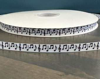Cinta musical, grosgrain de 3/8", cinta de grosgrain con notas musicales, cinta con notas musicales