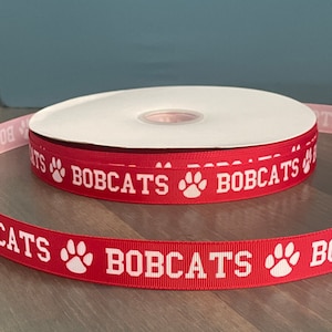Bobcats ribbon, 7/8&quot; grosgrain ribbon, ribbon that is great for making leis, mums or cheer bows, red and white bobcats school ribbon
