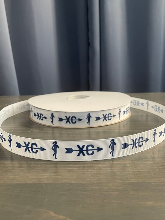 xc - cross country ribbon in navy blue, 7/8 grosgrain ribbon for bows,  cross country ribbon for diy crafters
