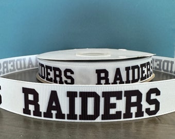 RAIDERS ribbon, 7/8" grosgrain ribbon in black and white, 7/8" Raiders ribbon - great for making leis, mums or cheer bows
