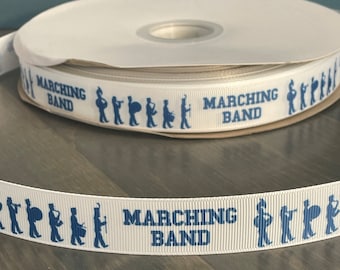 Cinta de banda de música en azul y blanco, cinta de grosgrain de 22 mm, regalo de banda de música, cinta de banda de música blanca y azul