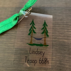 camping swap kits, 90 diy swap kits, personalized with name and troop #