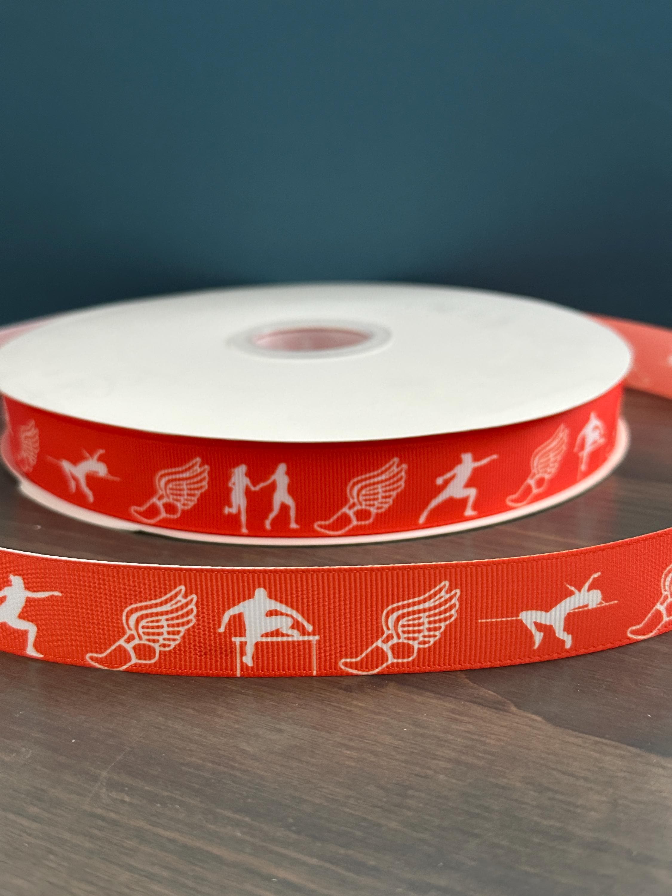 Track Printable Ribbon Track and Field Ribbon in Orange and White, 7/8