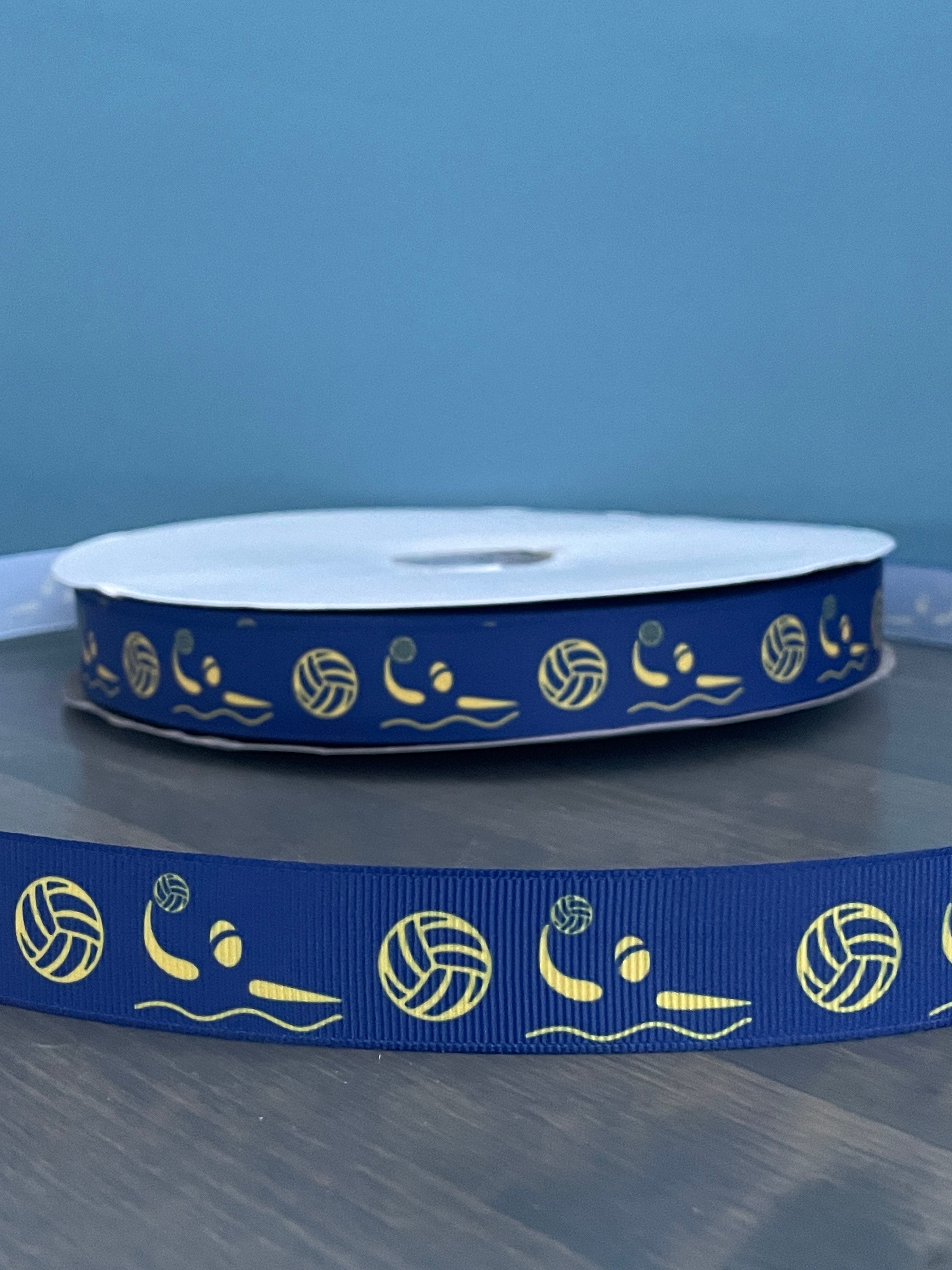Water Polo Ribbon in Navy Blue and Yellow Gold, 7/8