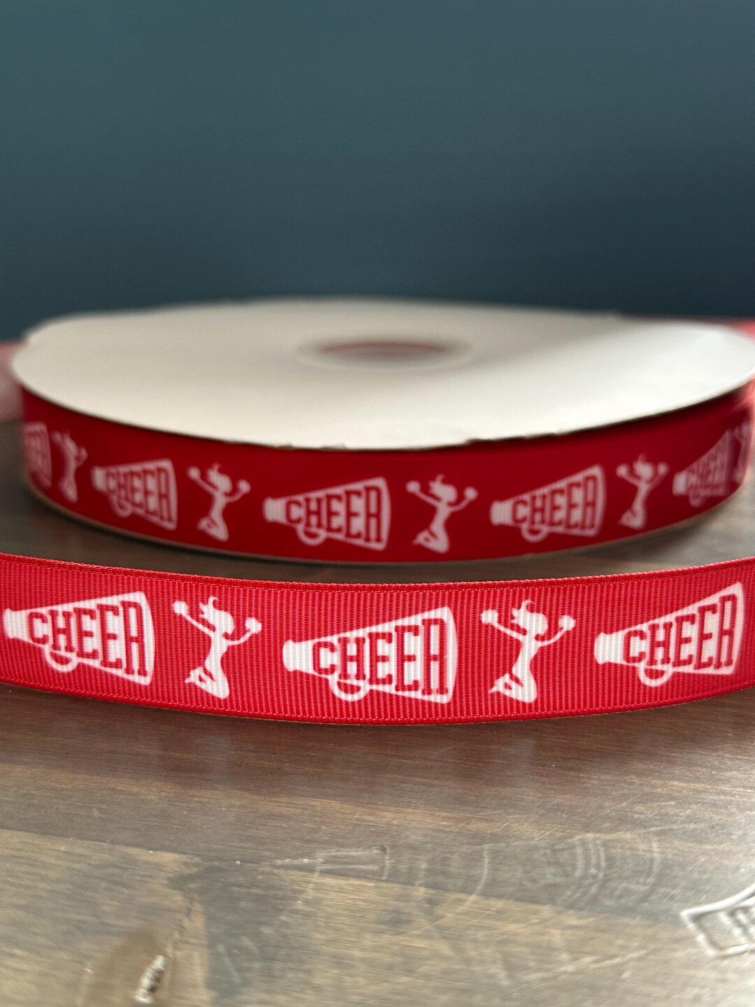 Cheer Ribbon, Red and White Cheer Ribbon, 7/8