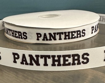 Panthers ribbon, 7/8" grosgrain ribbon, 7/8" ribbon that is great for making leis, mums or cheer bows