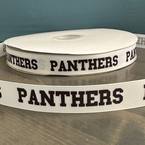 Panthers ribbon, 7/8" grosgrain ribbon, 7/8" ribbon that is great for making leis, mums or cheer bows
