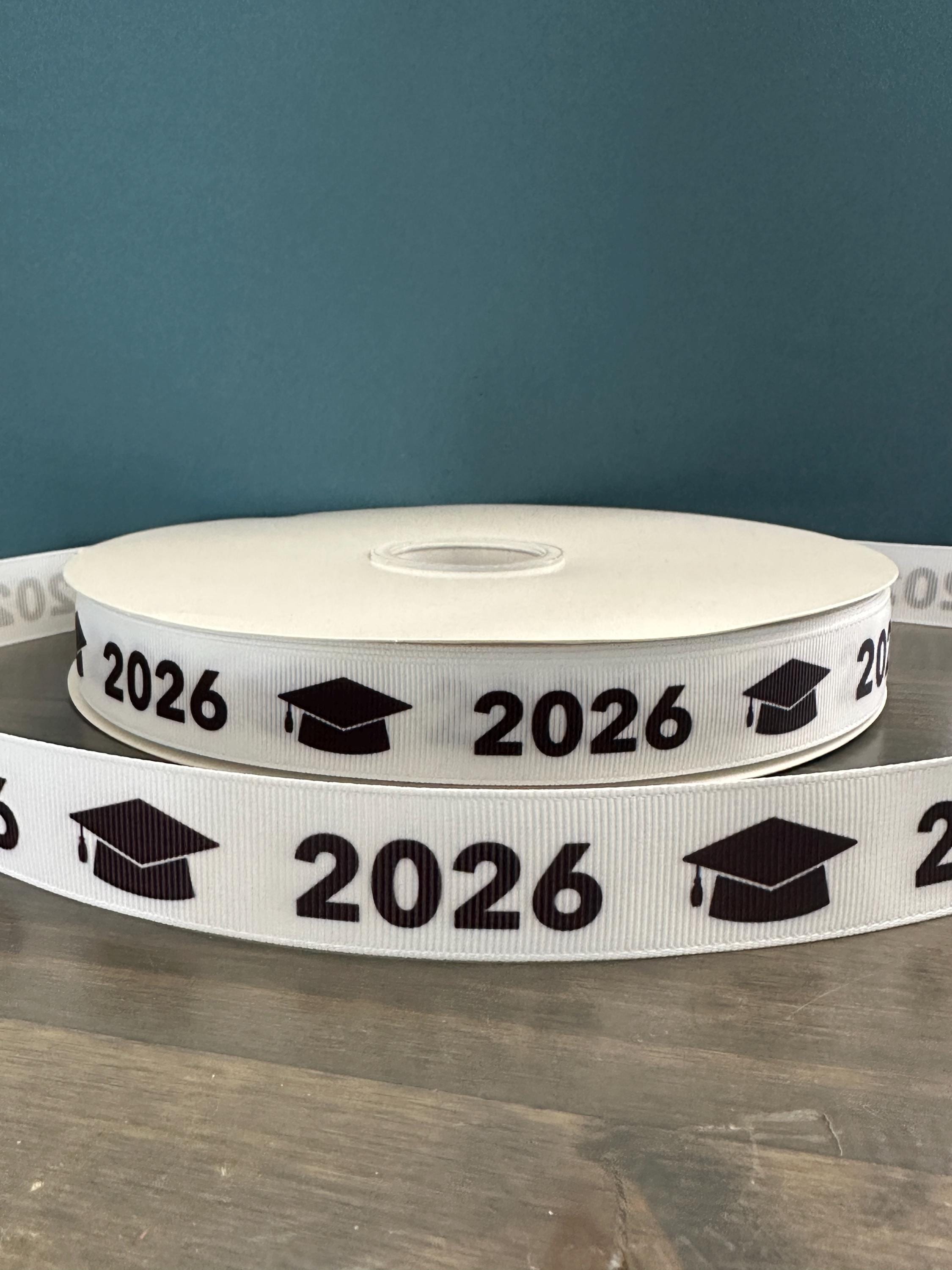 Class of 2026 Ribbon With Black Background and Design in White, 7/8 ...