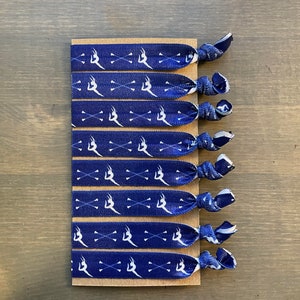 baton twirling elastic hair ties, set of 8 ponytail holders, dark blue baton twirler gift, baton twirler hair ties bracelets