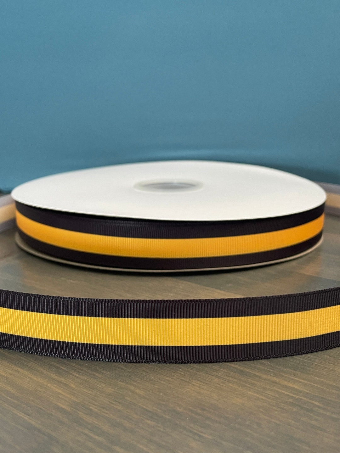 Black and Golden Yellow Striped Ribbon, 7/8 Grosgrain Ribbon, School