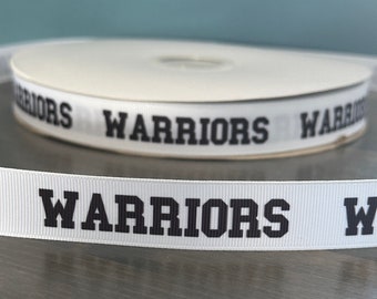 Warriors ribbon in black and white, 7/8" grosgrain ribbon, warriors ribbon, school mascot ribbon