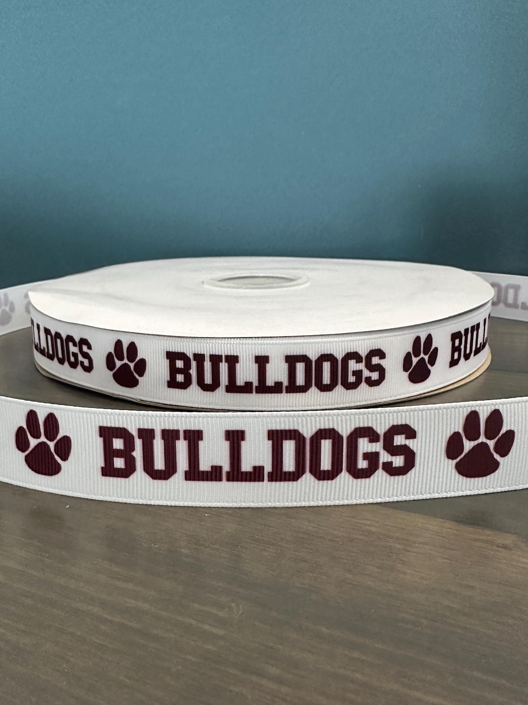 Bulldogs Ribbon in White and Maroon/burgundy, 7/8” Grosgrain Ribbon ...