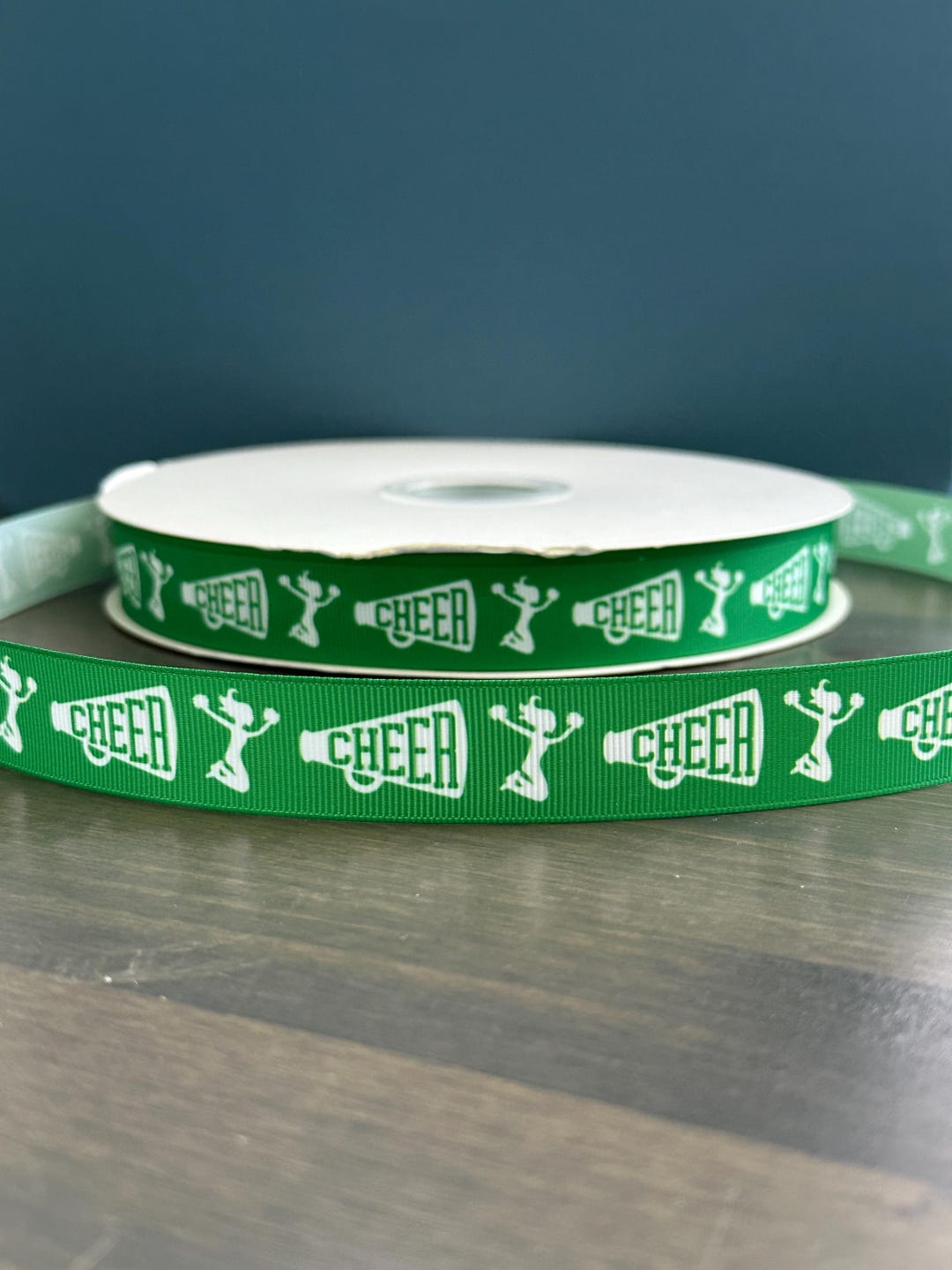 Cheer Ribbon, Green and White Cheer Ribbon, 7/8