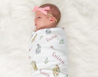 Adorable Bunny Personalized Baby Girl Name Blanket, Custom Coming Home Gift