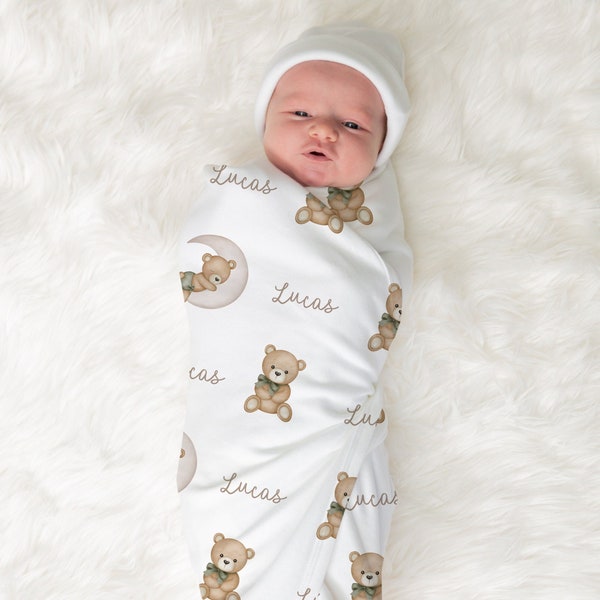 Teddy Bär personalisierte Baby Name Decke, benutzerdefinierte Jungen nach Hause kommen Geschenk