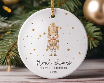 Baby's First Christmas Ornament Personalized 2024 | Gold Nutcracker