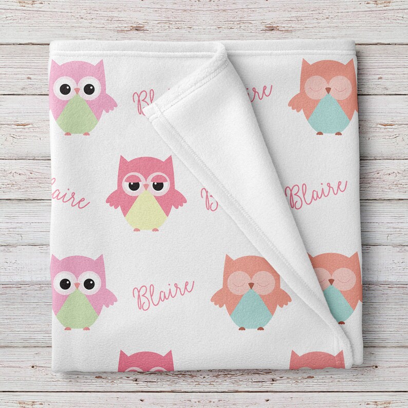 Owl Fleece Baby Girl Blanket Personalized BB256 | Etsy