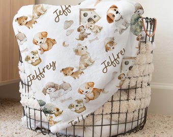 Custom Puppy dogs Baby Blanket - Personalized Name Blanket for Boy -  Shower Gift