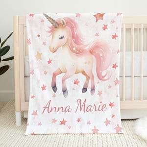 Custom Pretty unicorn Baby Blanket - Personalized Name Blanket for Girls - Pink Shower Gift