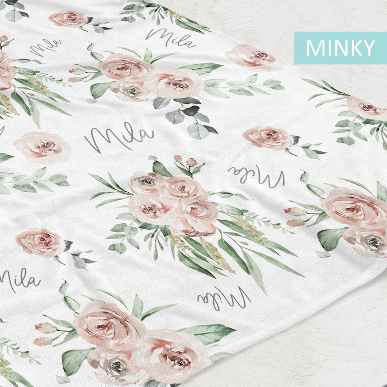 Soft Floral Rose Personalized Baby Girl Name Blanket, Custom Baby Shower Gift image 7