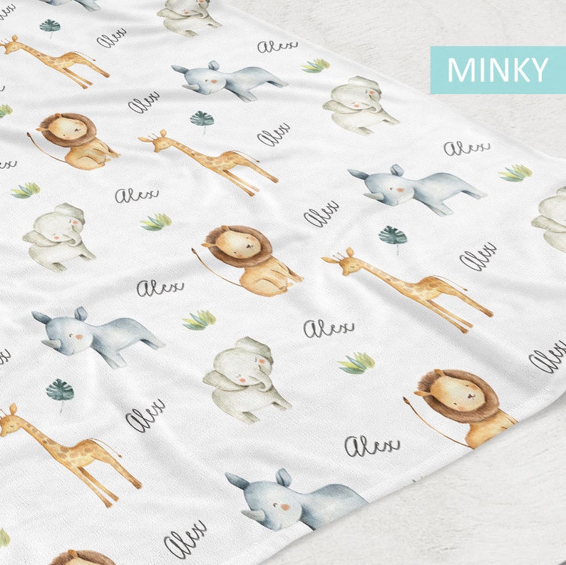 Personalized Safari Animals Baby Name Blanket, Custom Baby Boy Shower Gift, Custom Baby Girl Shower Gift image 7