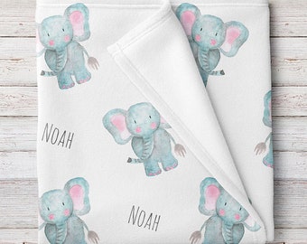 Personalized Elephant Baby Name Blanket, Custom baby boy or girl gift (BB238)
