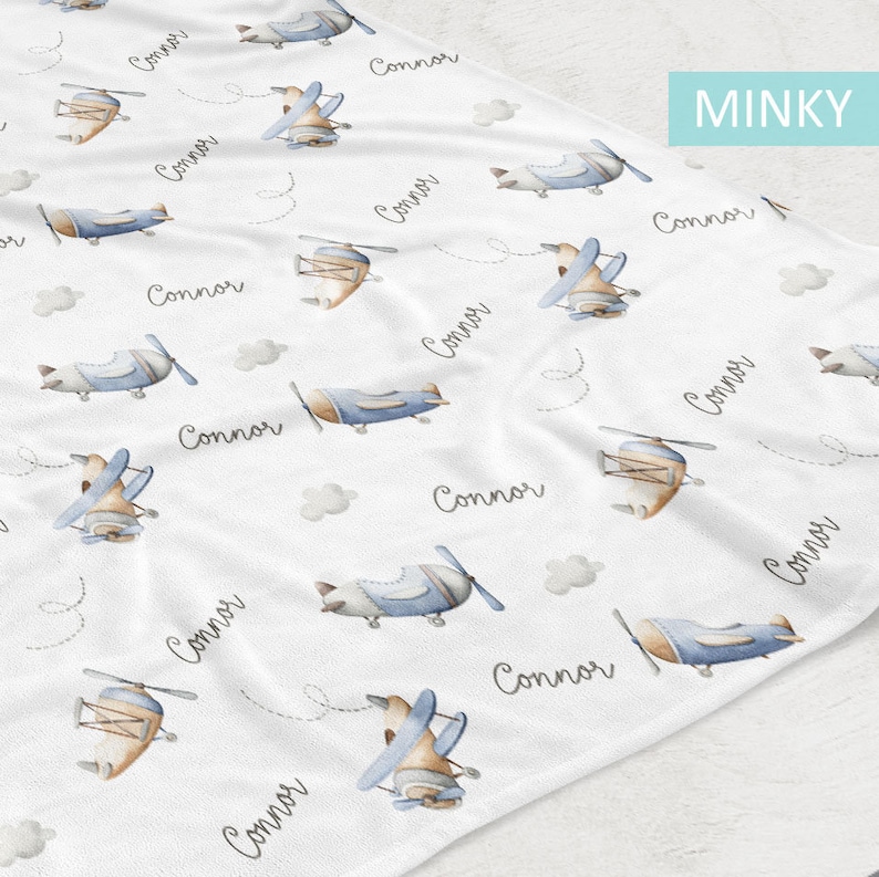 Airplanes Custom Baby Boy Name Blanket, Personalized Baby Shower Gift image 6