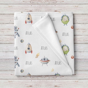 Baby Boy Astronaut Space Custom Name Blanket, Personalized name baby shower gift