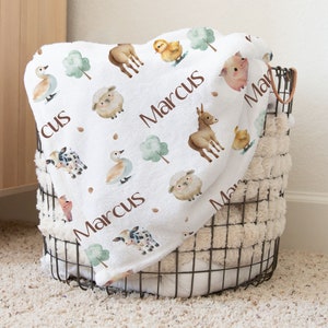 Farm Animals Personalized Baby Name Blanket