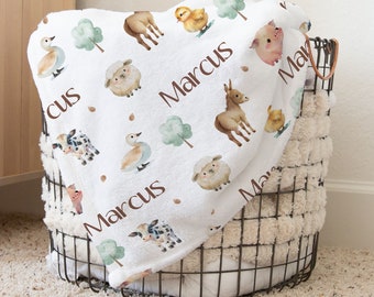 Farm Animals Personalized Baby Name Blanket