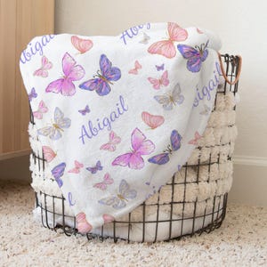 Custom Butterflies Baby Blanket - Personalized Name Blanket for Girl -  Shower Gift