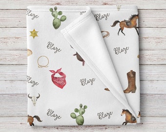 Cowboy Western Personalized Baby Boy Name Blanket, Custom baby shower gift