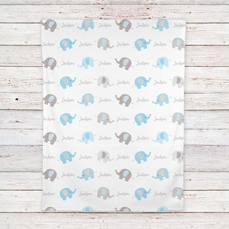 Personalized Elephant Fleece Baby Blanket Blue and Gray Boys - Etsy