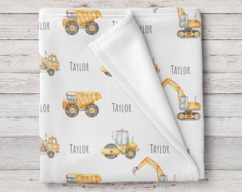 Personalized Construction Truck Baby Boy Name Blanket, Custom baby shower gift