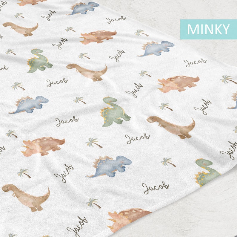 Sleepy Dinosaurs Personalized Baby Boy Name Blanket, Custom Baby Shower Gift image 6