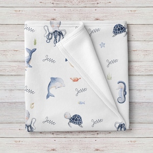 Unisex Under The Sea Personalized Baby Name Blanket, Custom Marine Baby Girl Shower Gift, Custom NauticalBaby Boy Shower Gift