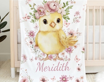 Custom baby spring chick Baby Blanket - Personalized Name Blanket for Girls - pink Shower Gift