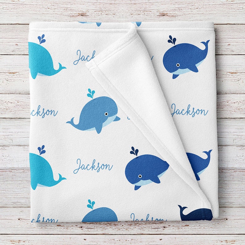 Whale Fleece Baby Boy Blanket Personalized Baby Name BB251 Etsy