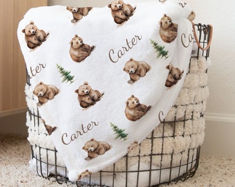 Baby Bears Mountain Personalized Baby Boy Name Blanket