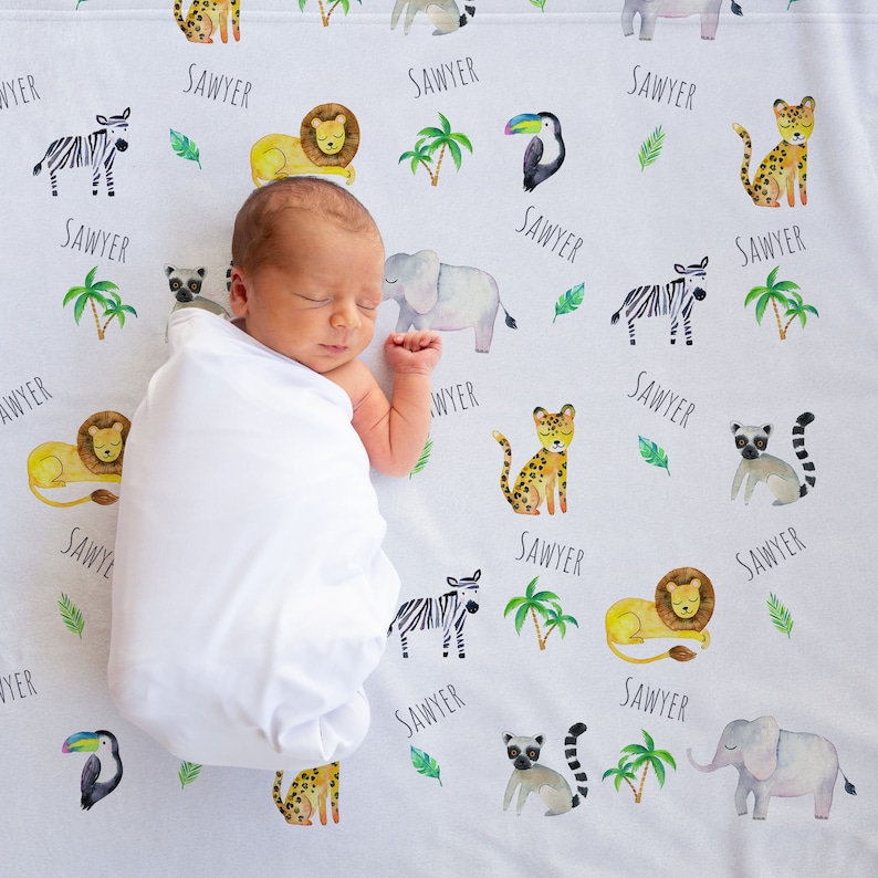 Jungle Animals Safari Zoo Personalized Unisex Baby Blanket BB325 image 7