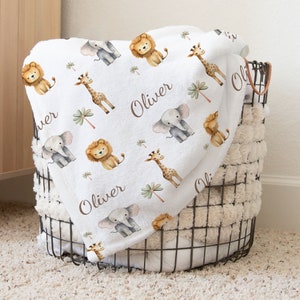 Safari Animals Personalized Baby Name Blanket