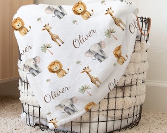 Safari Animals Personalized Baby Name Blanket